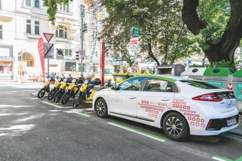 Gut für die Umwelt: Ob Leihräder, Car-Sharing oder E-Scooter – die Wien Mobil-Stationen verknüpfen praktische Sharing-Angebote mit den Öffis.