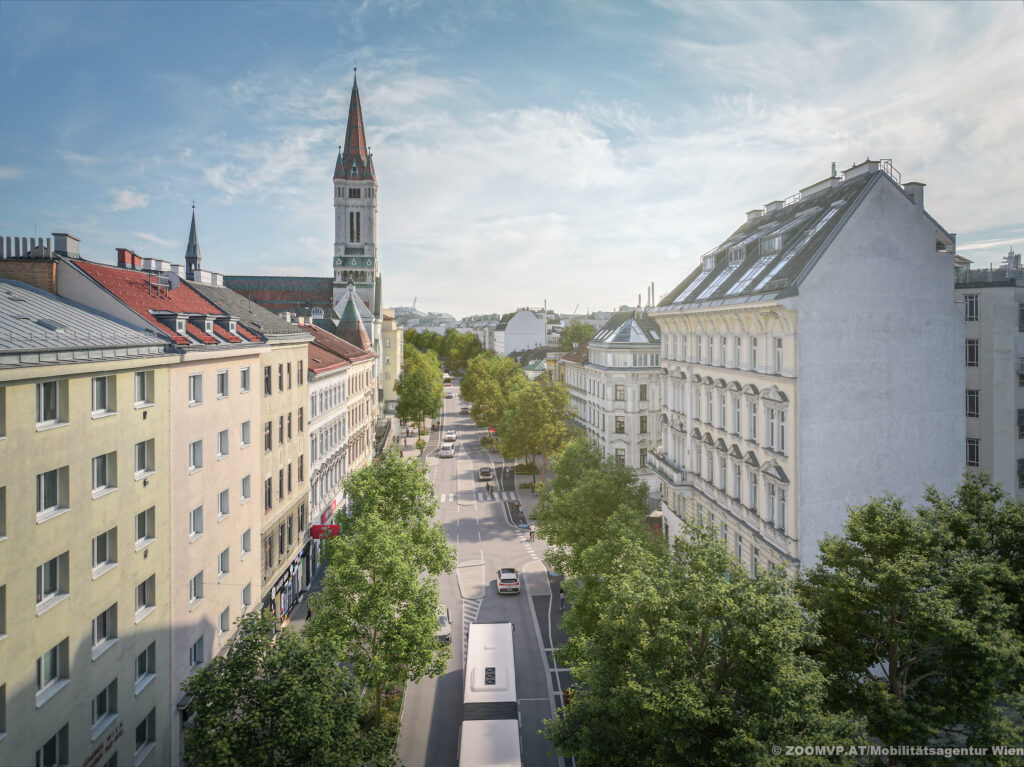 Visualisierung Landstraßer Hauptstraße Herz Jesu Kirche. | ©ZOOMVP.AT/Mobilitätsagentur Wien